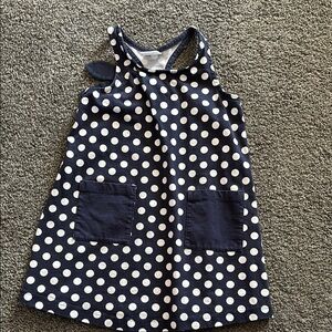 Navy Blue and White Polka Dot Girls Sleeveless Dress with Front Pockets